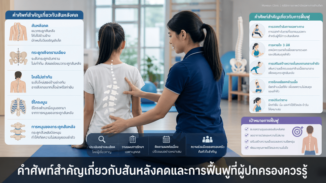 คำศัพท์สำคัญเกี่ยวกับสันหลังคดและการฟื้นฟูที่ผู้ปกครองควรรู้